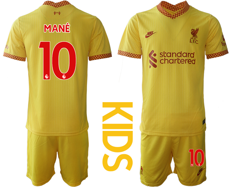 Youth 2021-2022 Club Liverpool Second away yellow #10 Soccer Jersey
